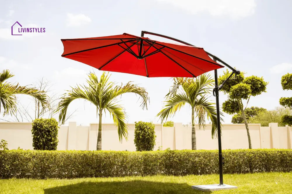 Outdoor Umbrella With Marble Base For Garden (Red)