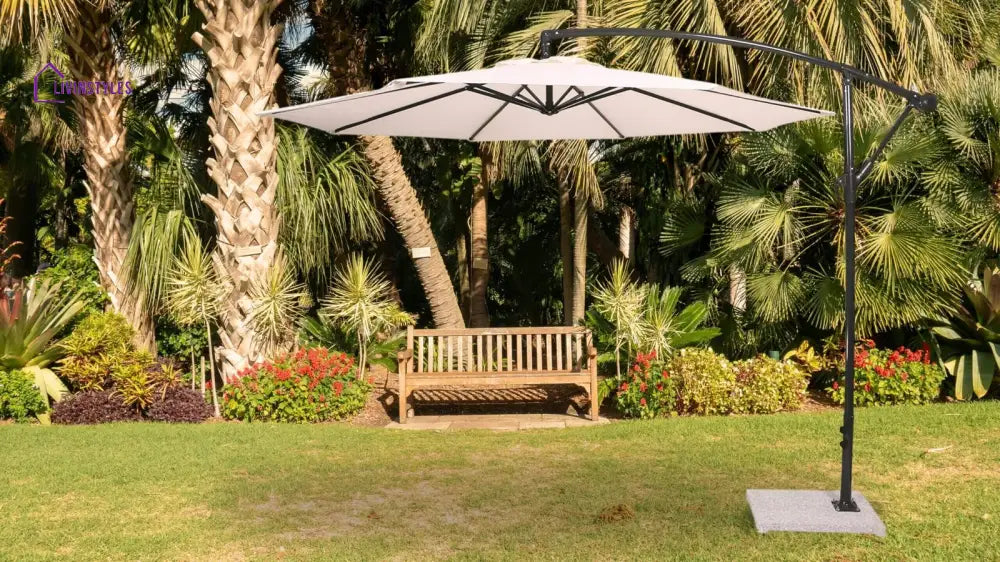 Outdoor Umbrella With Marble Base For Garden (White)