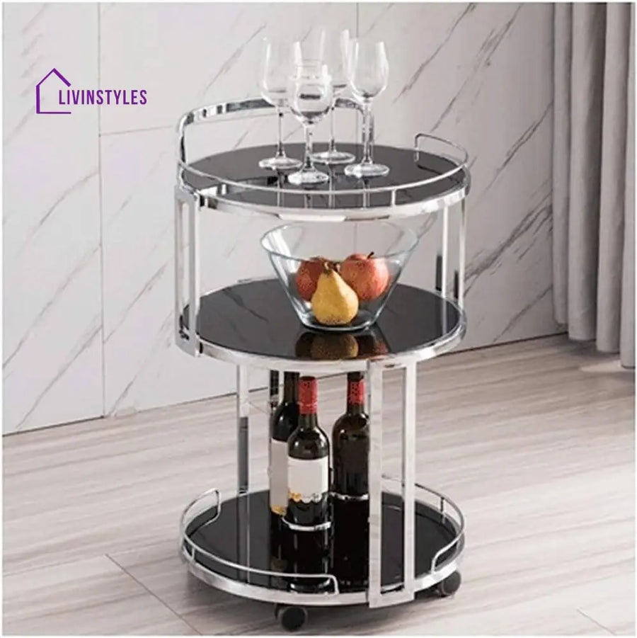 Luxurious nickel tone stainless steel circular trolley