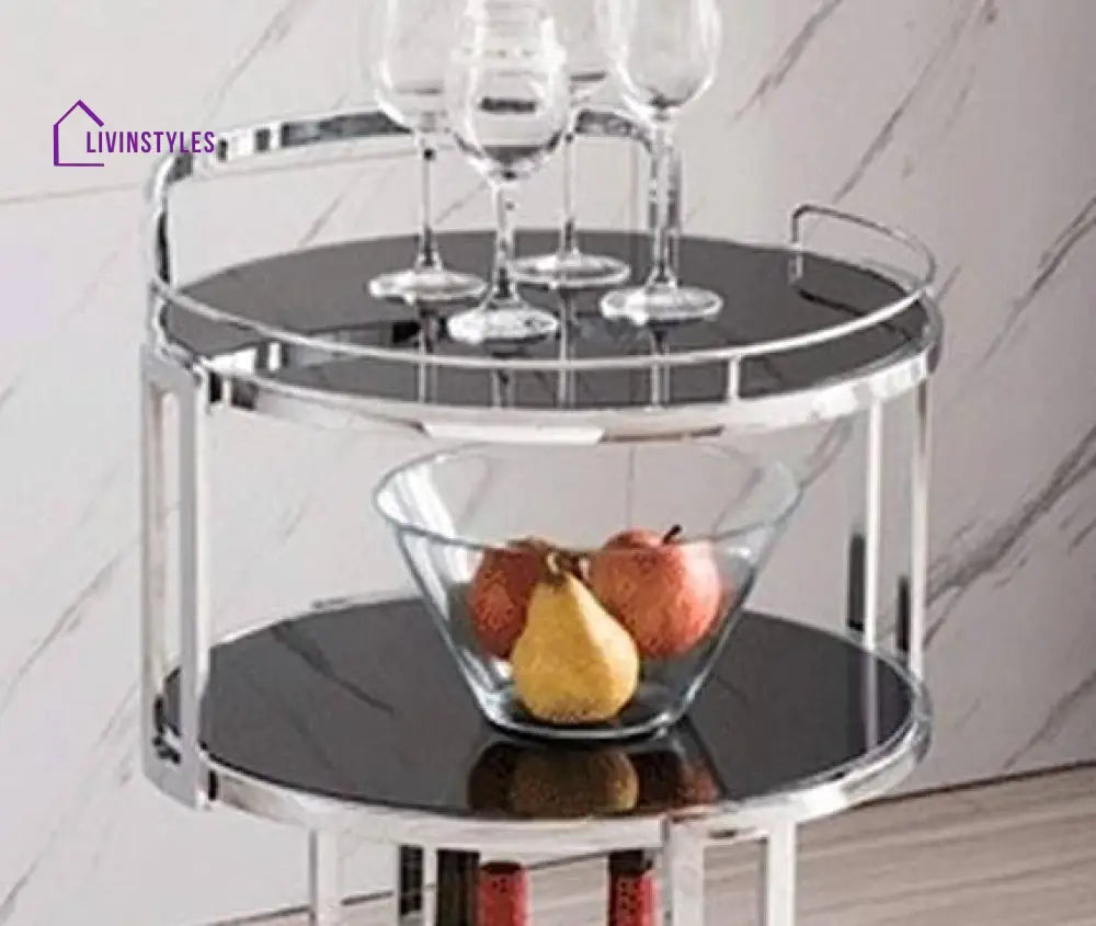 Oval Trolley 3 Tier In Metal With Glass On Top And Middle Marble The Bottom Serving Cart