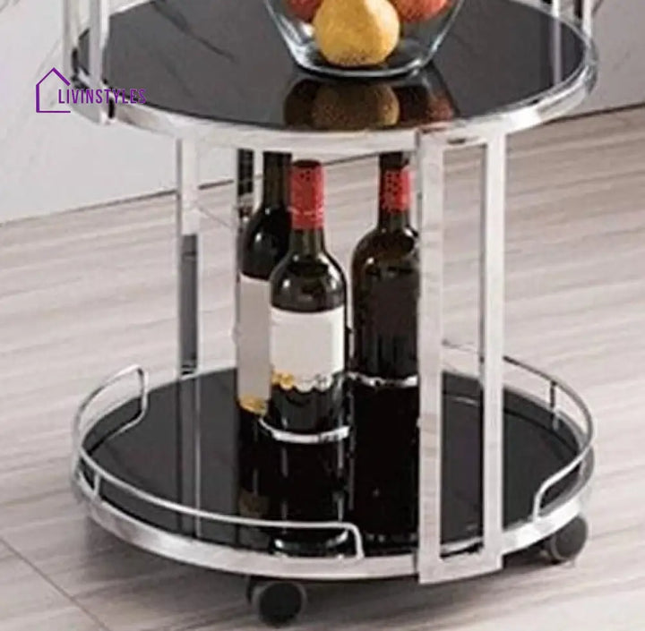 Oval Trolley 3 Tier In Metal With Glass On Top And Middle Marble The Bottom Serving Cart