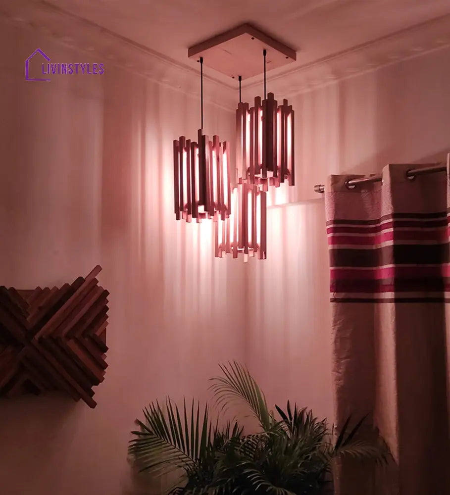 Palisade Beige Wooden Cluster Hanging Lamp Lamps