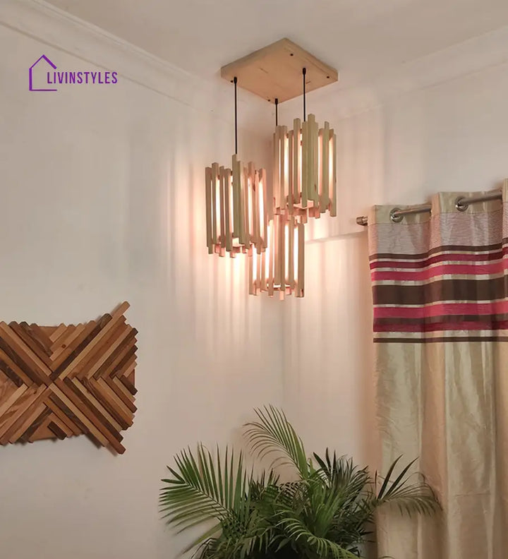 Palisade Beige Wooden Cluster Hanging Lamp Lamps