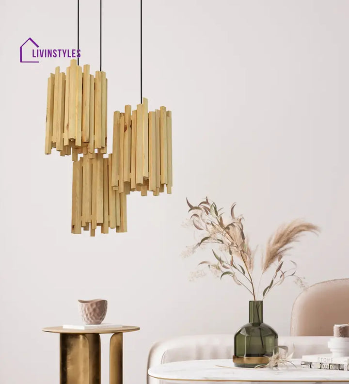 Palisade Beige Wooden Cluster Hanging Lamp Lamps