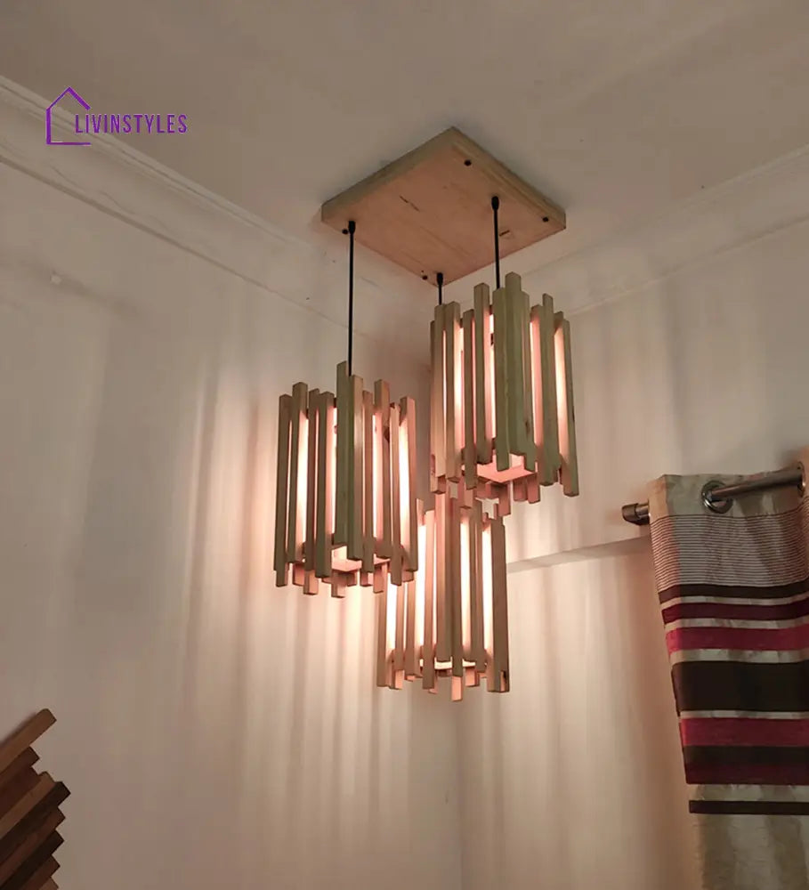 Palisade Beige Wooden Cluster Hanging Lamp Lamps