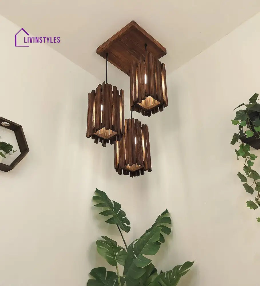 Palisade Brown Wooden Cluster Hanging Lamp Lamps