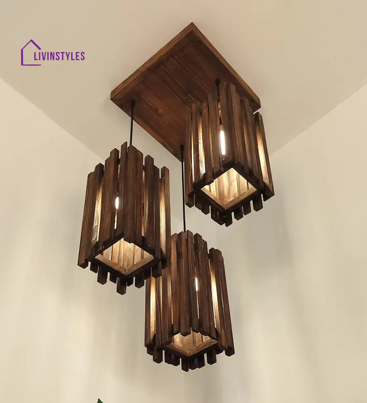 Palisade Brown Wooden Cluster Hanging Lamp Lamps