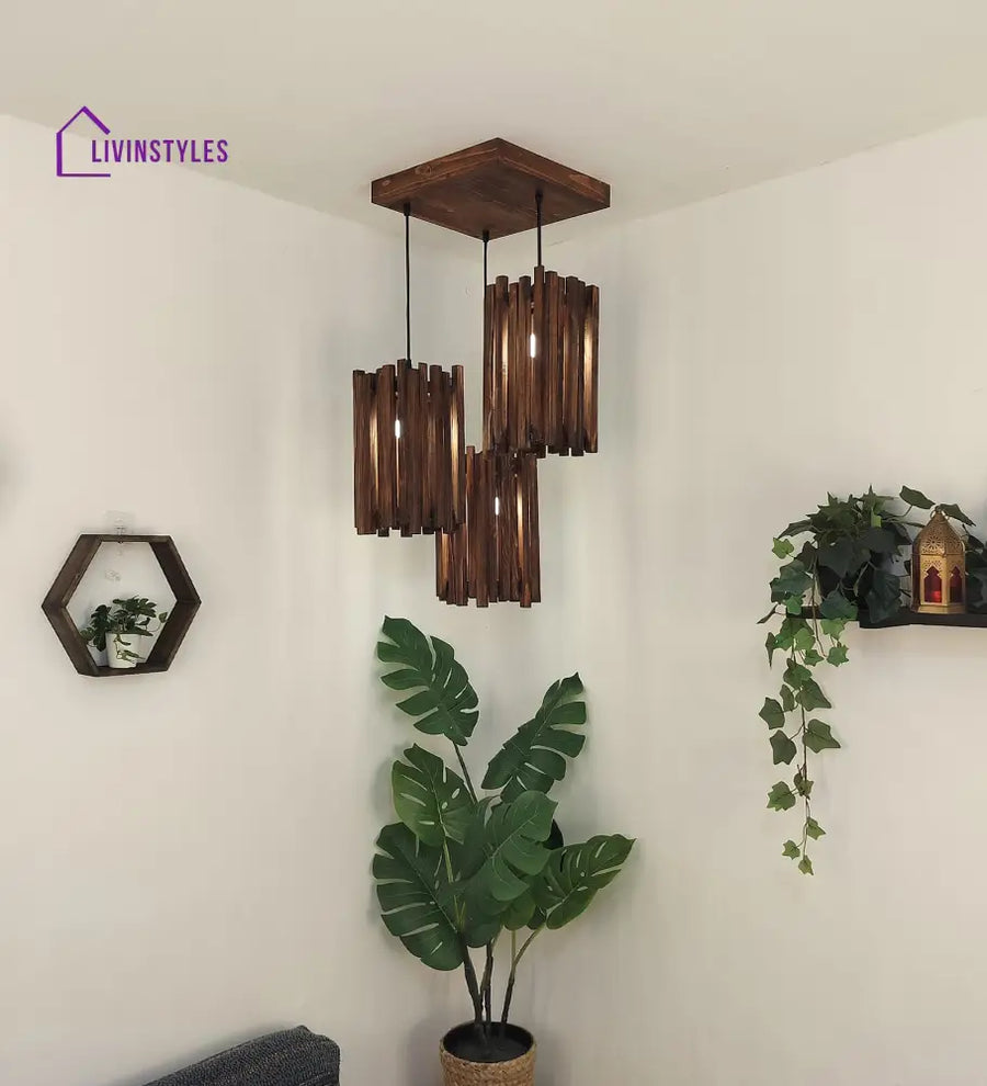 Palisade Brown Wooden Cluster Hanging Lamp Lamps