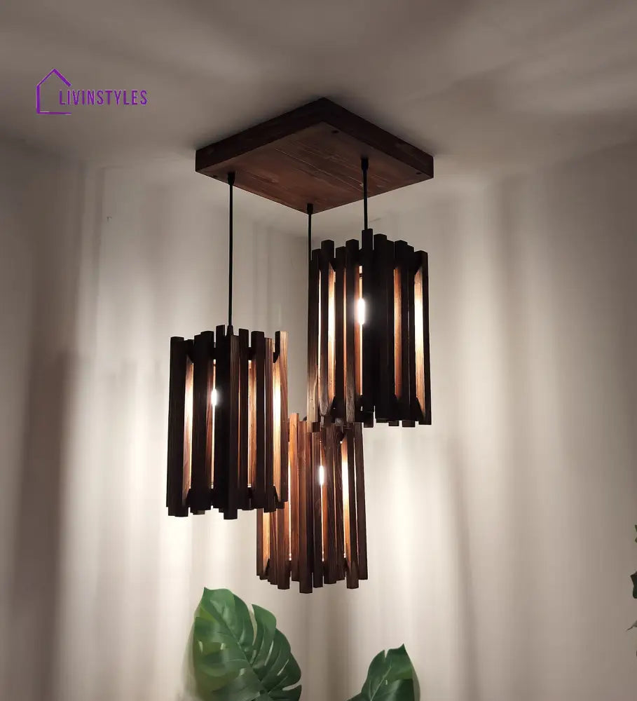 Palisade Brown Wooden Cluster Hanging Lamp Lamps