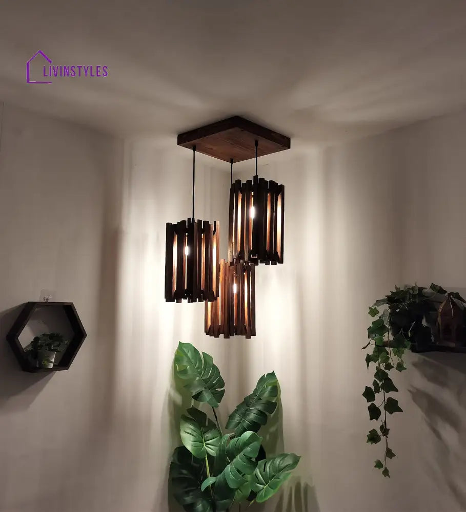 Palisade Brown Wooden Cluster Hanging Lamp Lamps