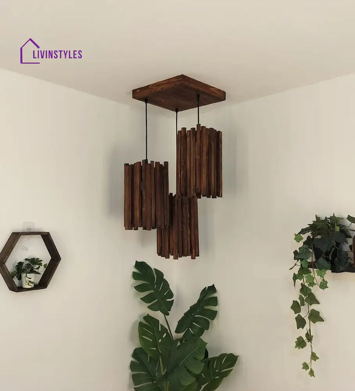 Palisade Brown Wooden Cluster Hanging Lamp Lamps