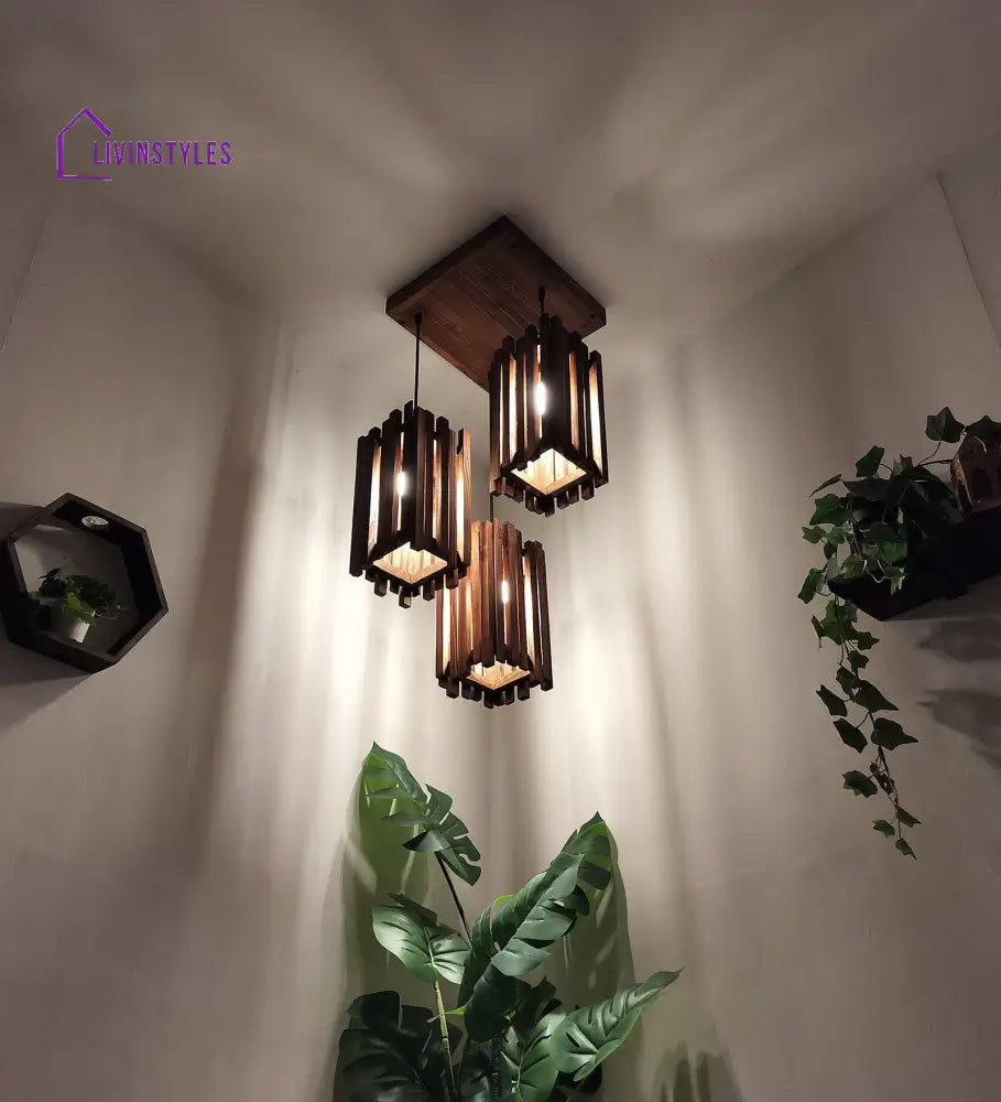 Palisade Brown Wooden Cluster Hanging Lamp Lamps