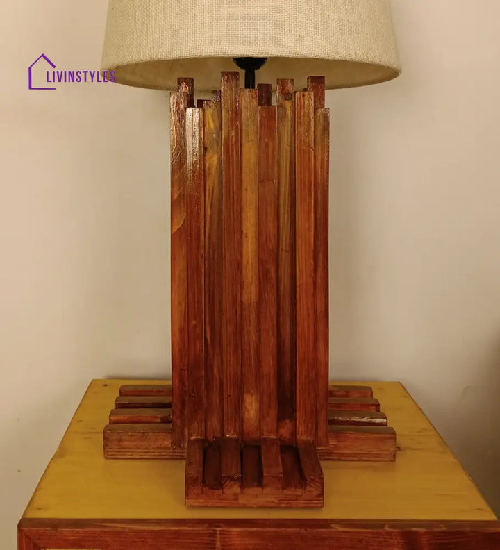 Palisade Brown Wooden Table Lamp With White Fabric Lampshade Lamps