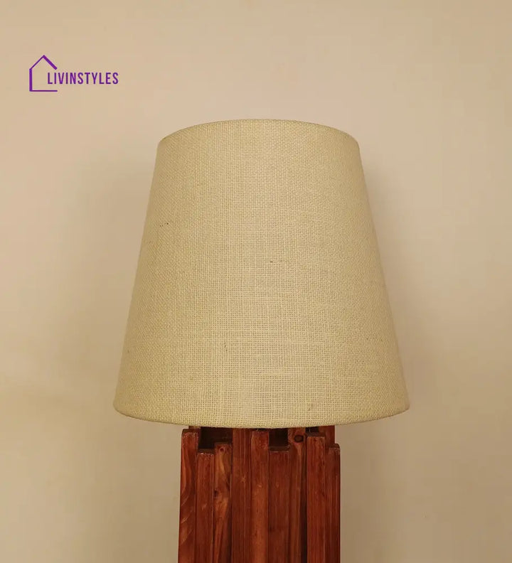 Palisade Brown Wooden Table Lamp With White Fabric Lampshade Lamps