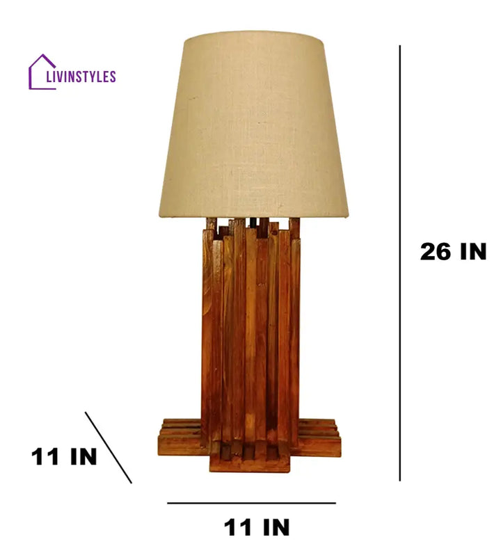 Palisade Brown Wooden Table Lamp With White Fabric Lampshade Lamps