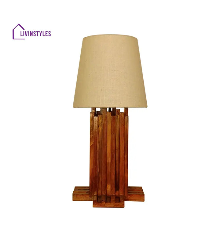 Palisade Brown Wooden Table Lamp With White Fabric Lampshade Lamps