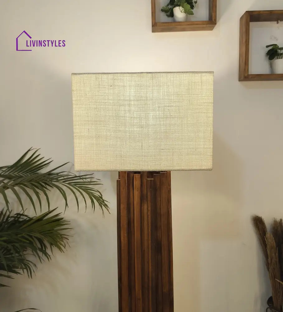 Palisade Wooden Floor Lamp With Brown Base And Beige Fabric Lampshade Lamps