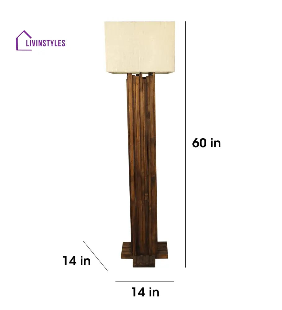 Palisade Wooden Floor Lamp With Brown Base And Beige Fabric Lampshade Lamps