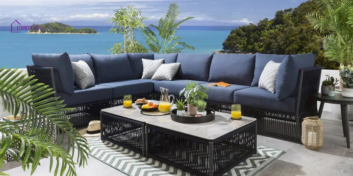 Pallavi Outdoor Sofa Set 6 Seater And 1 Center Table (Blue) Braided & Rope