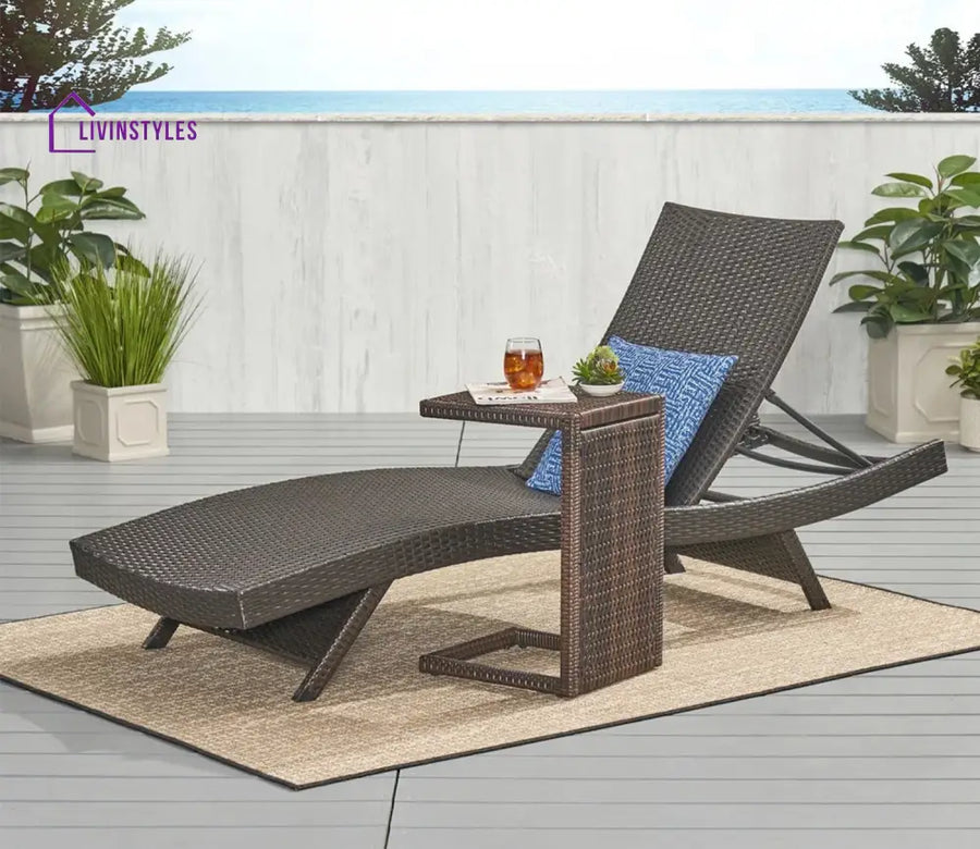 Parag Dark Brown Outdoor Lounger With C Shape Table