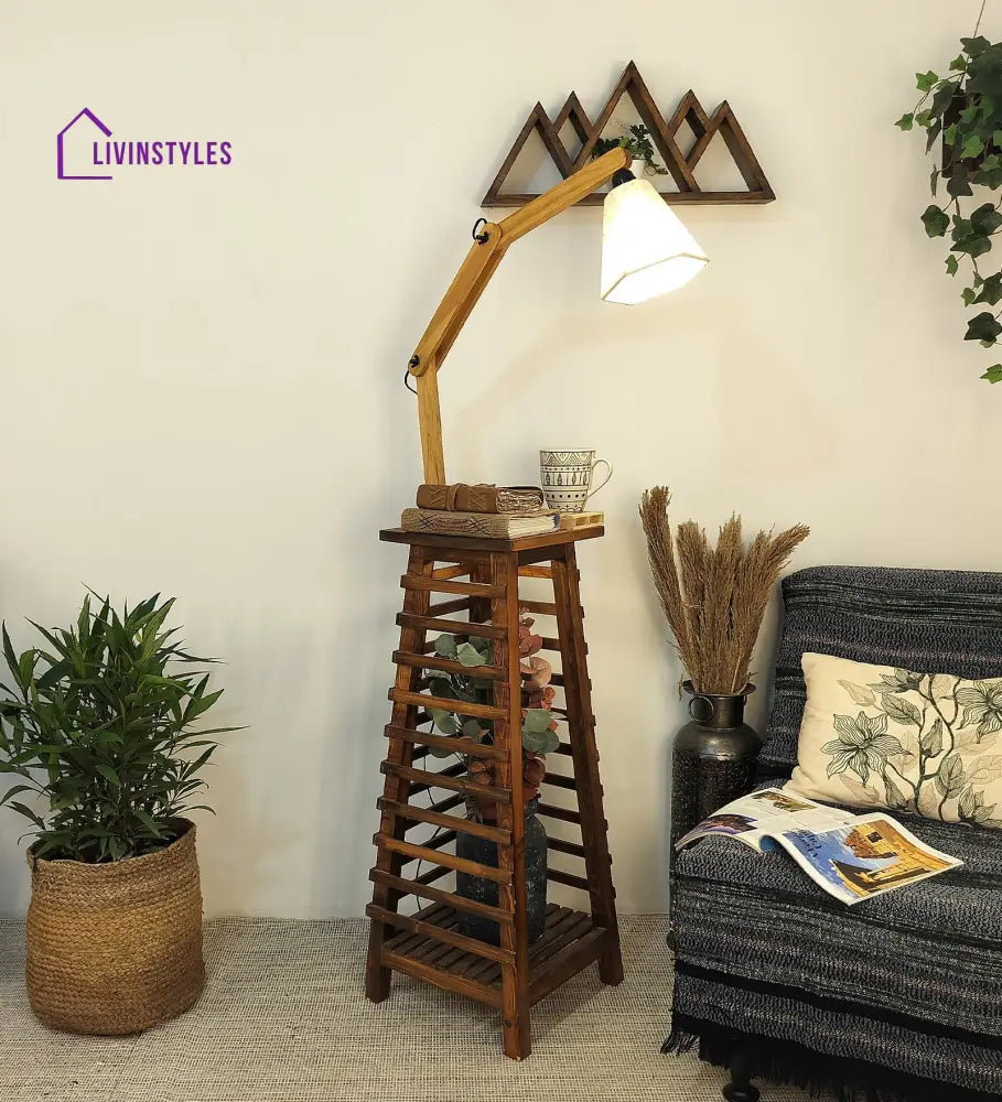 Pascal Wooden Floor Lamp With Brown Base And Jute Fabric Lampshade Lamps