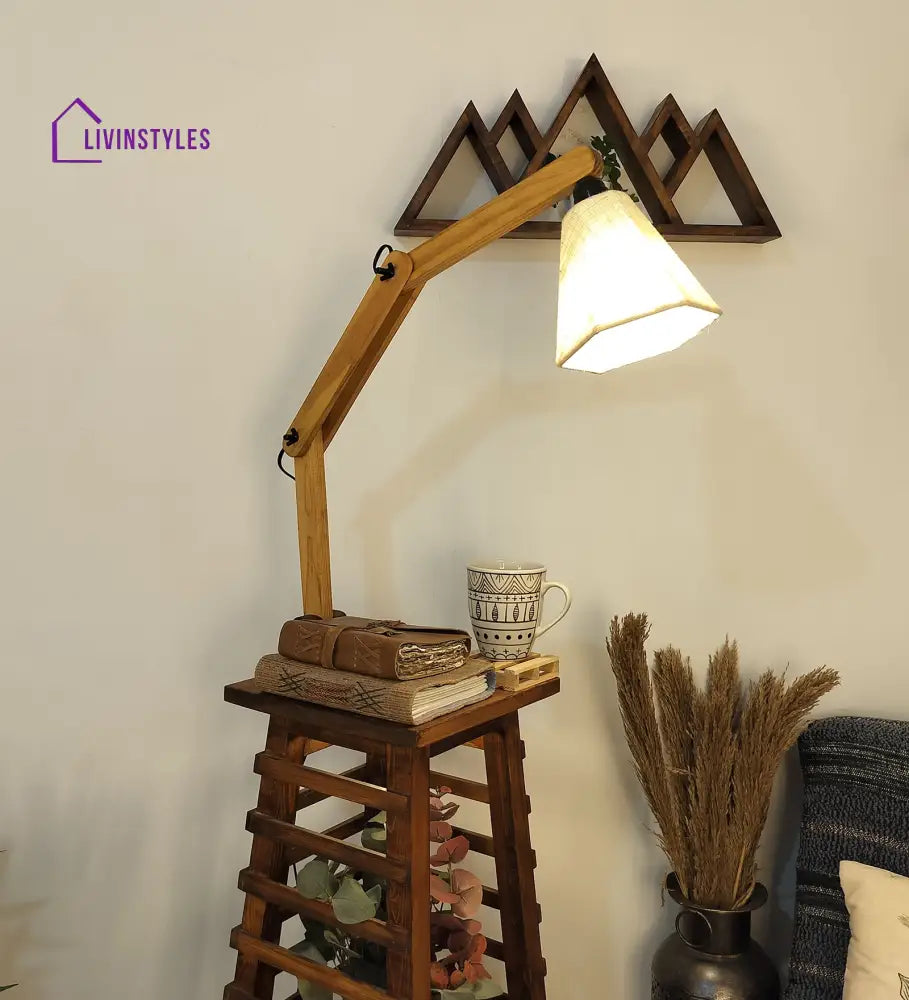 Pascal Wooden Floor Lamp With Brown Base And Jute Fabric Lampshade Lamps