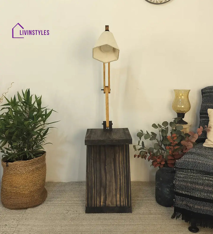 Patrice Wooden Floor Lamp With Brown Base And Jute Fabric Lampshade Lamps