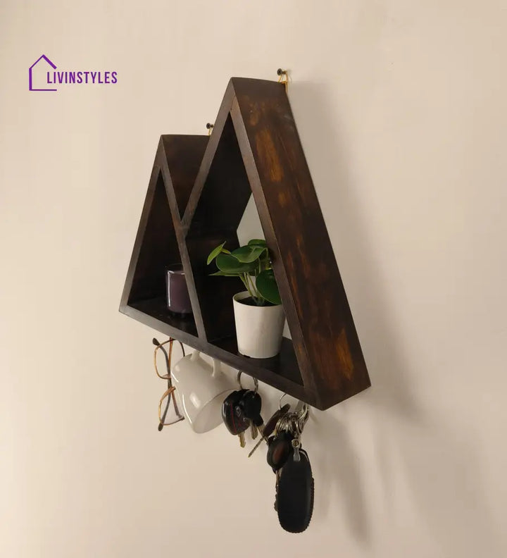 Pharoah Wooden Wall Shelf Organiser With Key Holders Decor