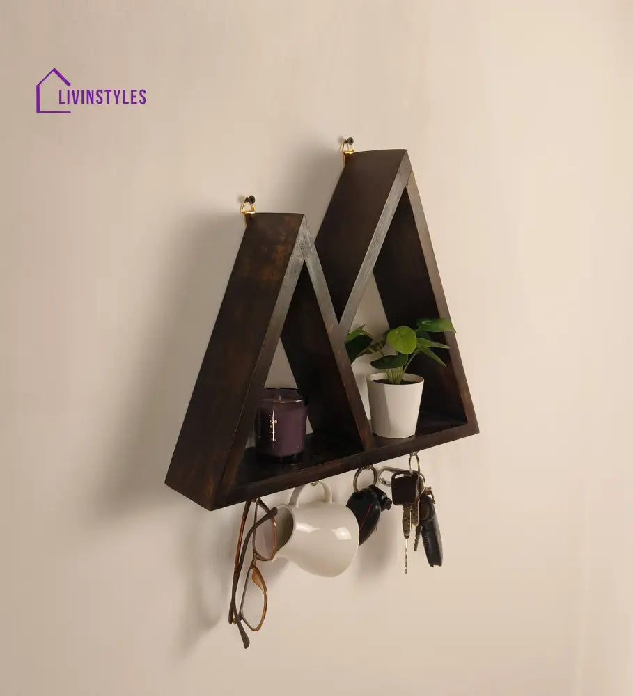 Pharoah Wooden Wall Shelf Organiser With Key Holders Decor