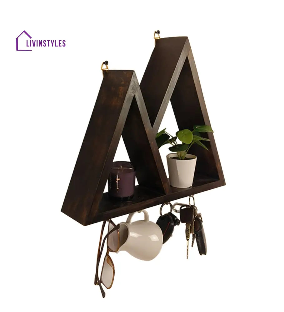 Pharoah Wooden Wall Shelf Organiser With Key Holders Decor