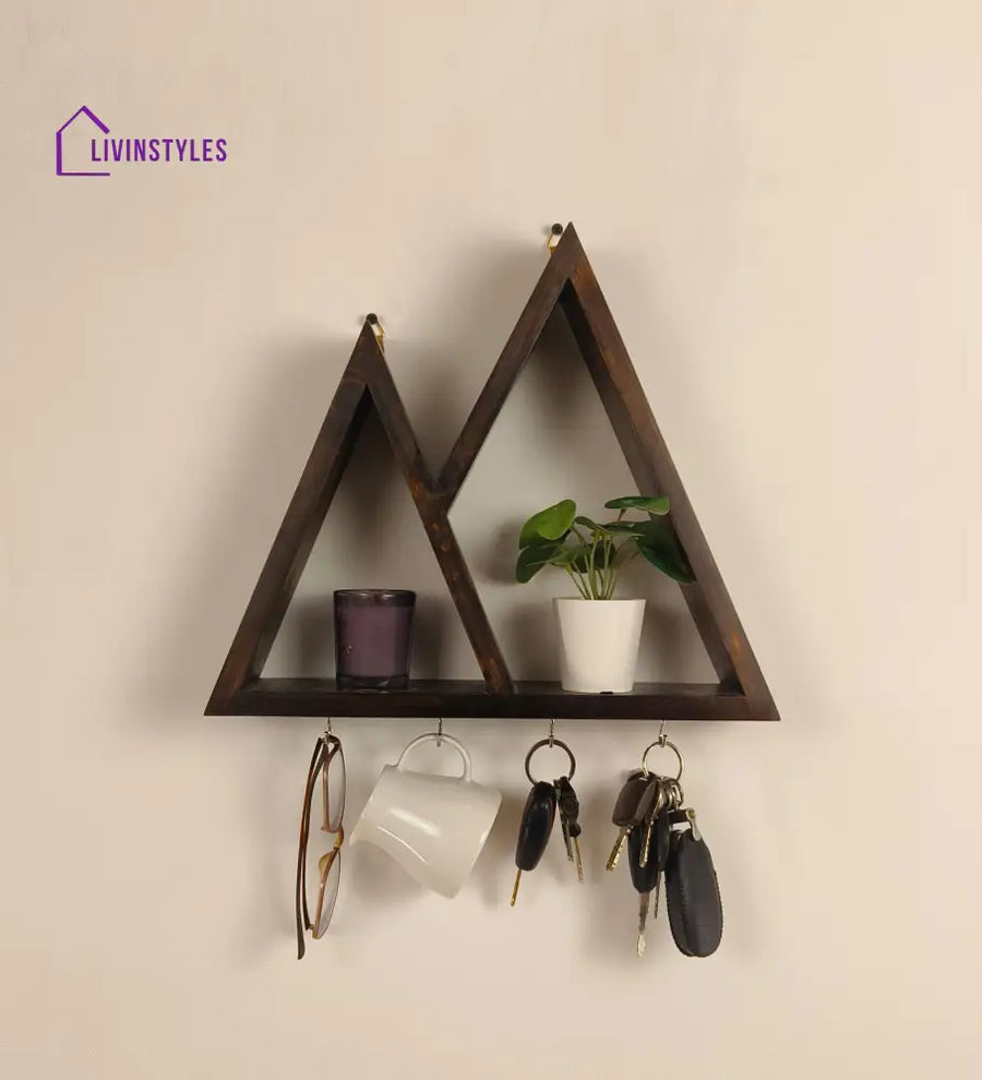 Pharoah Wooden Wall Shelf Organiser With Key Holders Decor