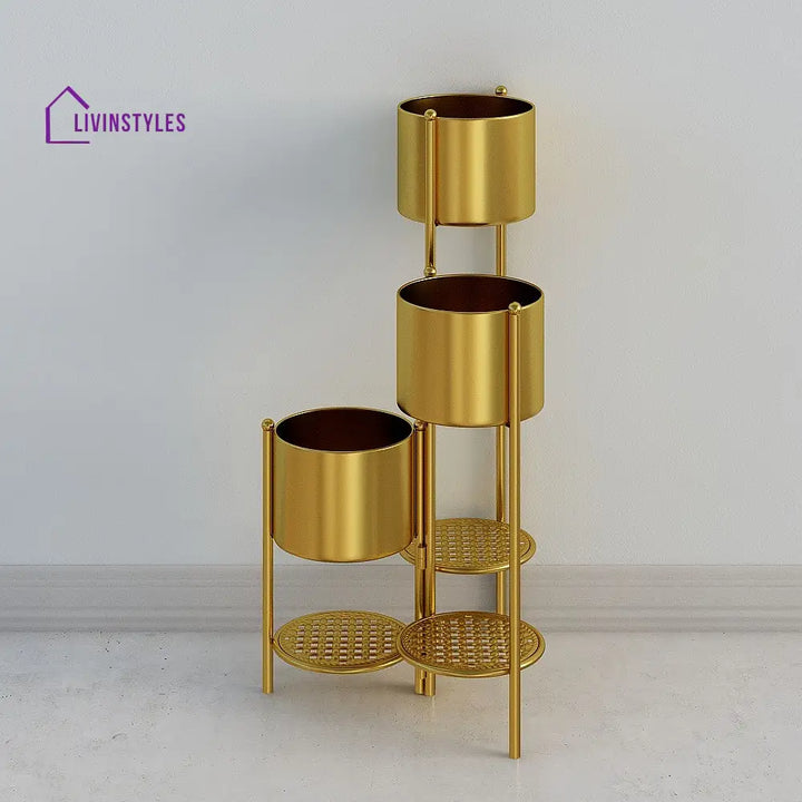 Phoenix Metal Plant Stand Indoor 3 Tier In Gold Color Stands