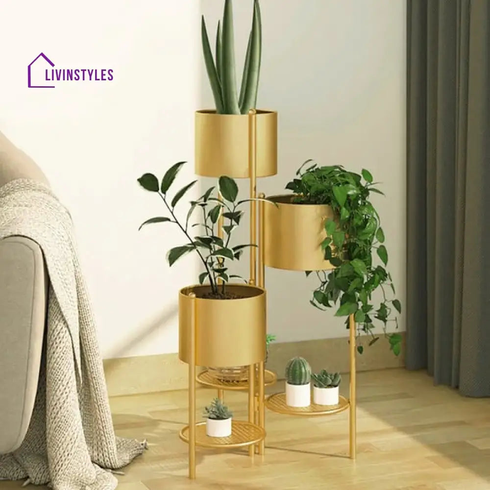 Phoenix Metal Plant Stand Indoor 3 Tier In Gold Color Stands