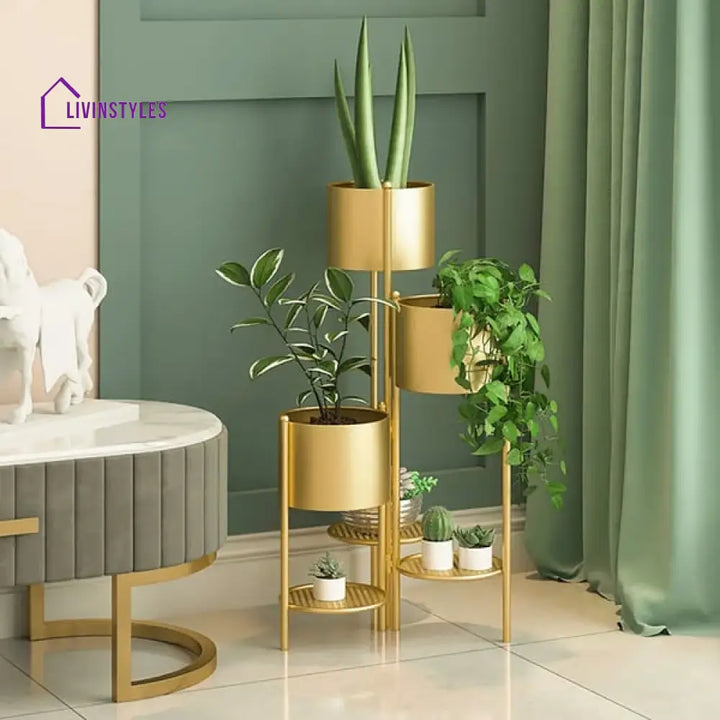 Phoenix Metal Plant Stand Indoor 3 Tier In Gold Color Stands