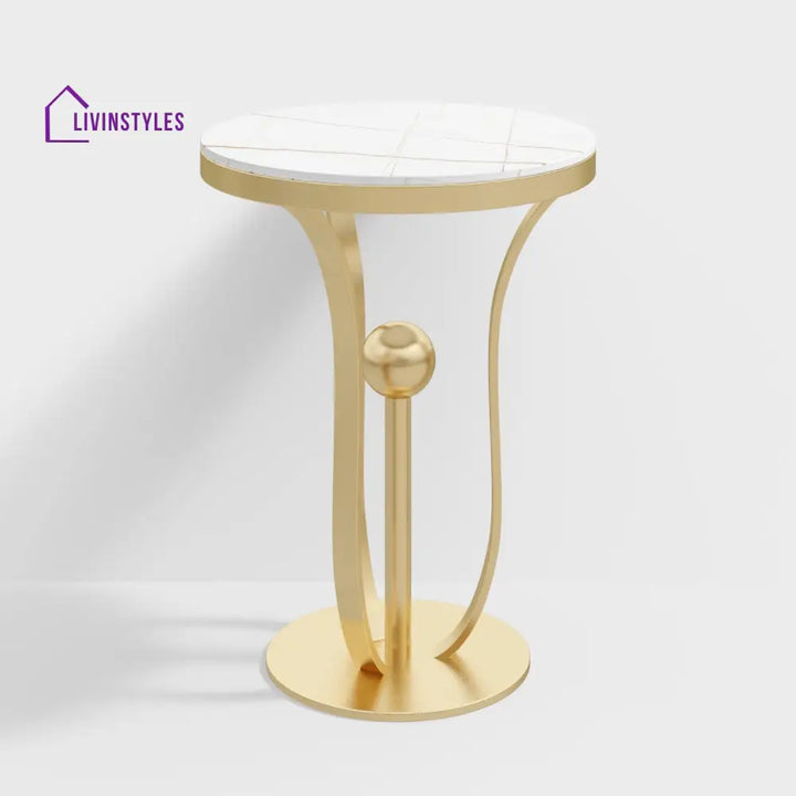 Phoenix Round Side Table With Metal Pedestal And Marble Top End Tables