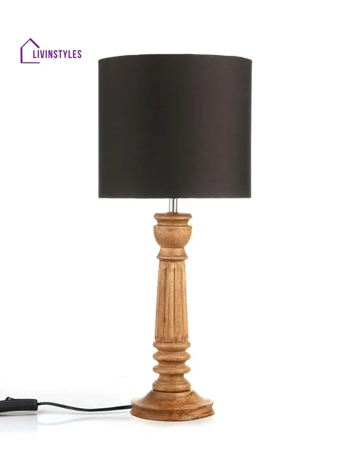 Pillar Brown Lamp With Black Cotton Shade