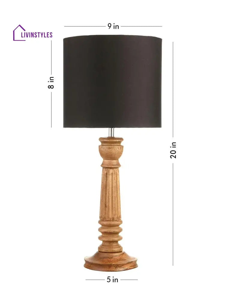 Pillar Brown Lamp With Black Cotton Shade