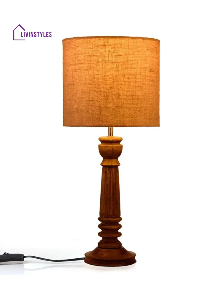 Pillar Brown Lamp With Jute Shade