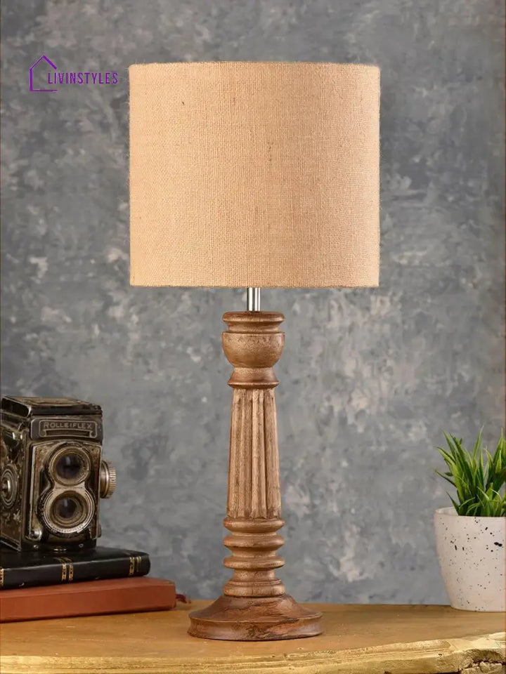 Pillar Brown Lamp With Jute Shade