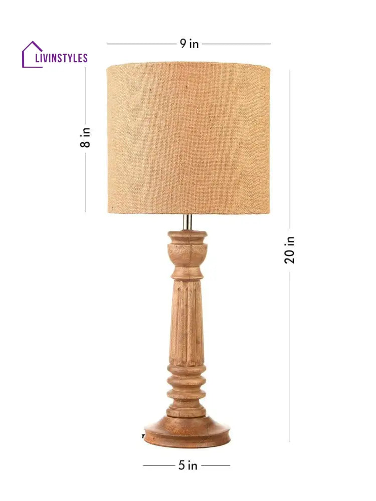 Pillar Brown Lamp With Jute Shade