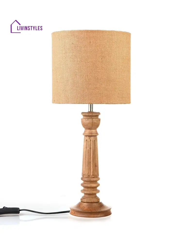 Pillar Brown Lamp With Jute Shade