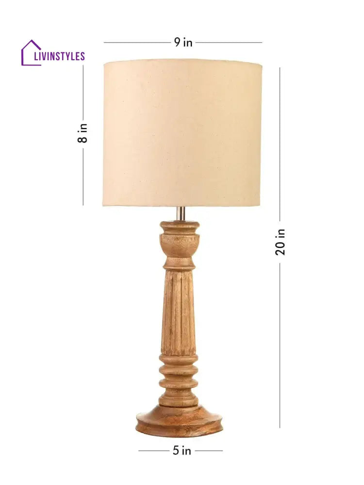 Pillar Brown Lamp With White Cotton Shade