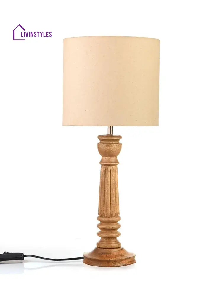 Pillar Brown Lamp With White Cotton Shade