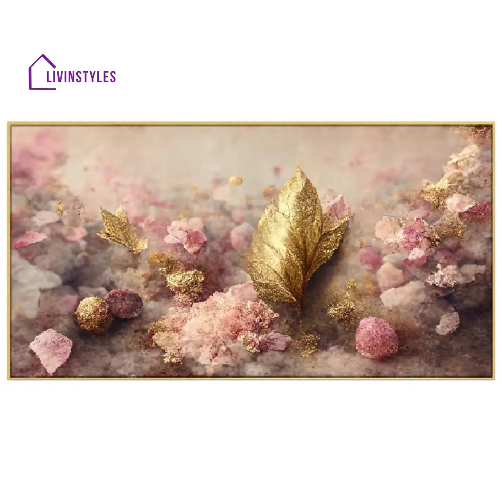 Pink And Gold Leaf Elegance Wall Painting