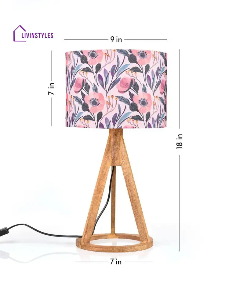 Pink Flower Trio Wooden Lamp