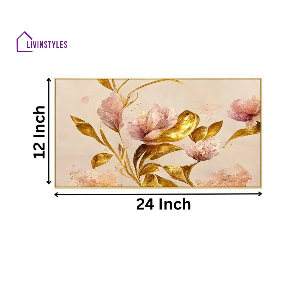 Pink Flowers And Gold Leaves Wall Painting