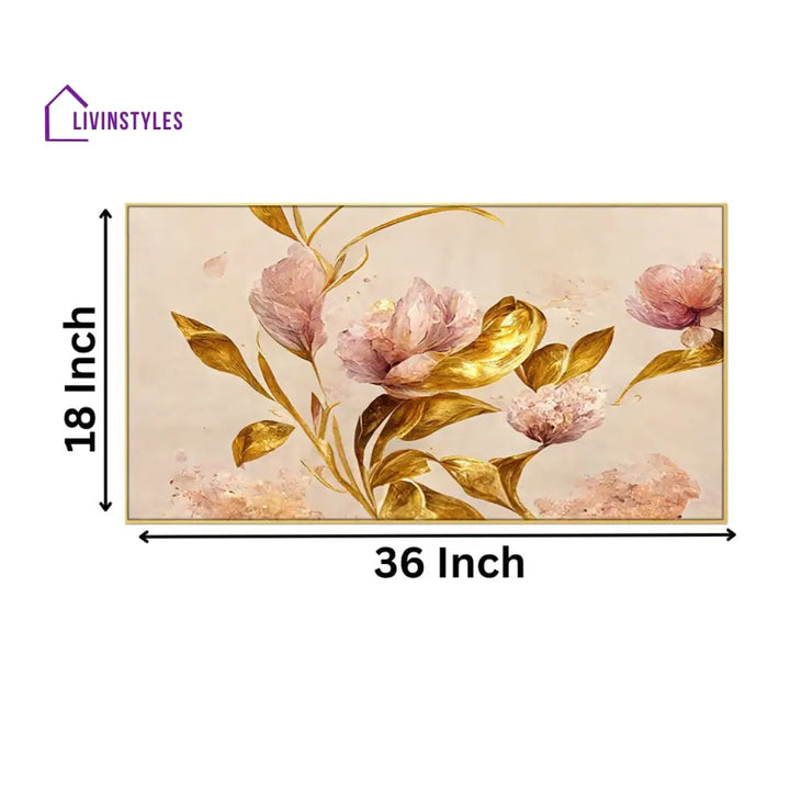 Pink Flowers And Gold Leaves Wall Painting