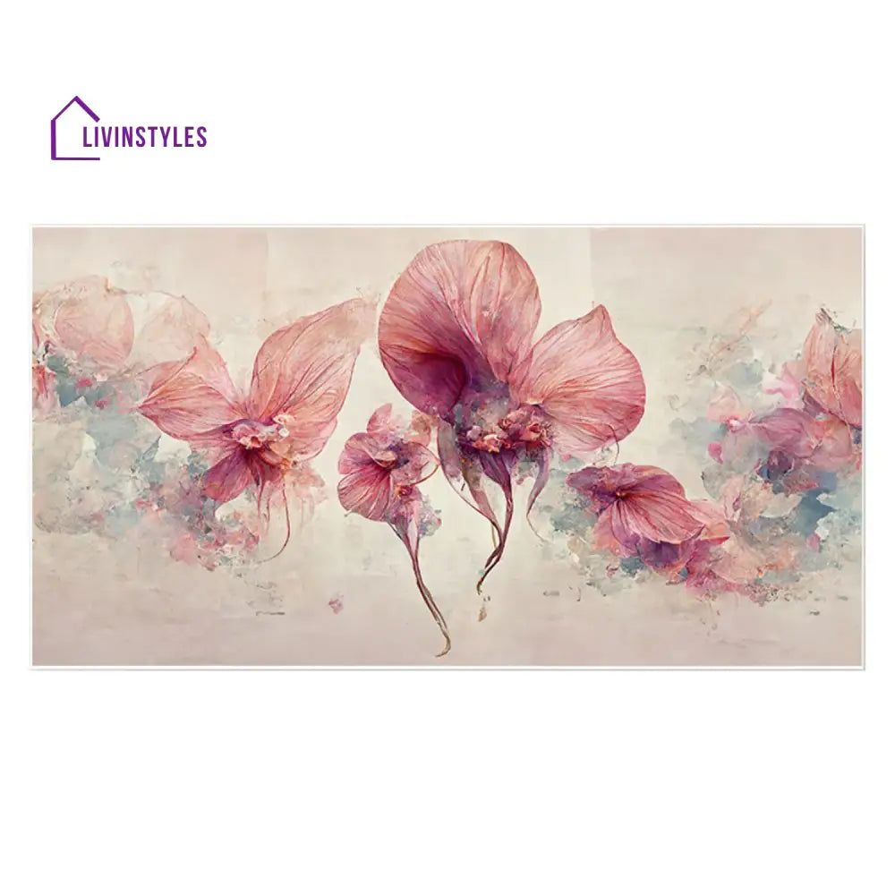 Pink Flowers On White Canvas Wall Painting