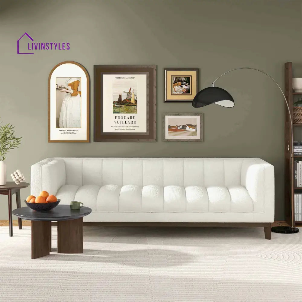 Piyush Cream Three Seater Sofa For Living Room