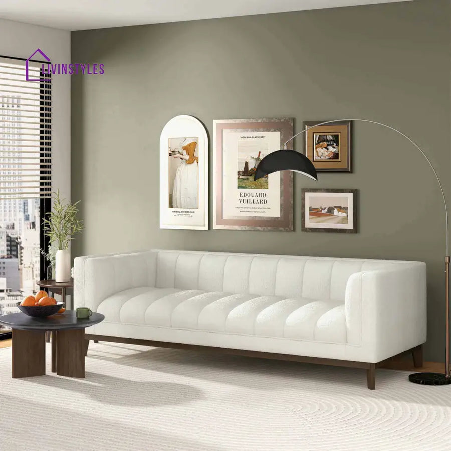 Piyush Cream Three Seater Sofa For Living Room